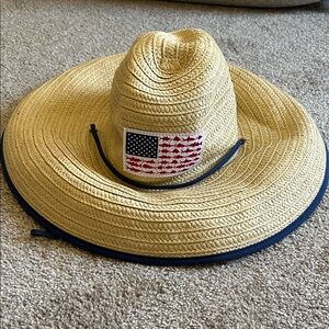 Columbia Tan Wide-Brim Hat with Navy Trim